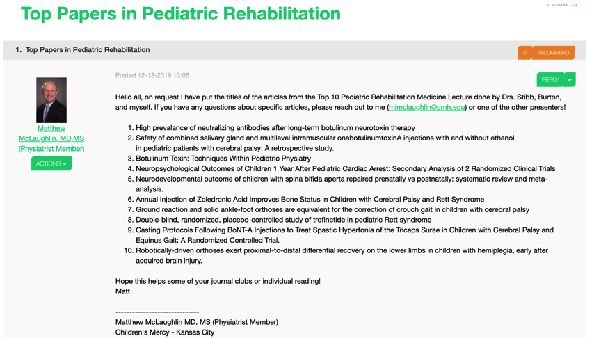 Top Papers in Pediatric Rehabilitation